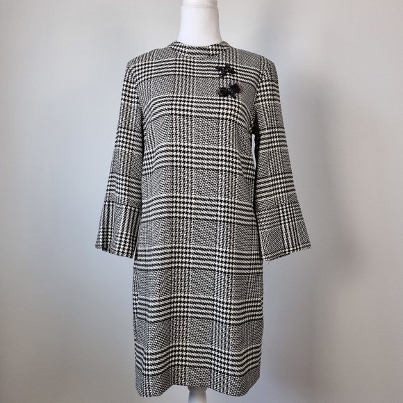 H&M Houndstooth Plaid 3/4 Sleeve Dress Size 6 - Picture 2 of 11